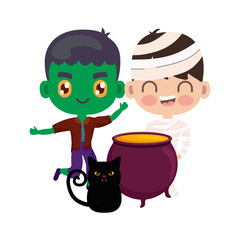 cute children disguised with icons halloween