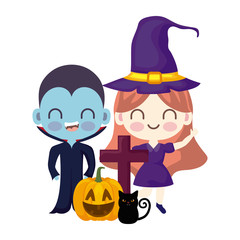 cute children disguised with icons halloween