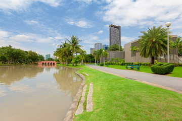 Natural garden view Of Jatujak Park In the bright city of Bangkok