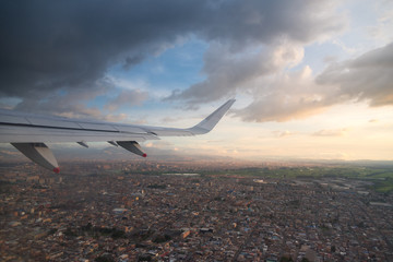Fototapeta premium Aerial view of the City of Bogota from the window of a plane when taking off. Colombia.
