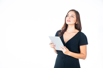 Fototapeta premium Beautiful, smart, attractive and mature business woman on isolated white background. Portrait smiling, thinking and confidence woman is executive, manager, secretary