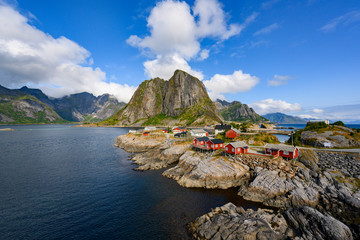 Panorama view mountain and sea at Hamnoy village, Lofoten, Norway