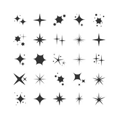 Vector set of black sparkles. Collection of star sparkles symbol. Magic particle effect icon. Star shine, Flat design. illustration.