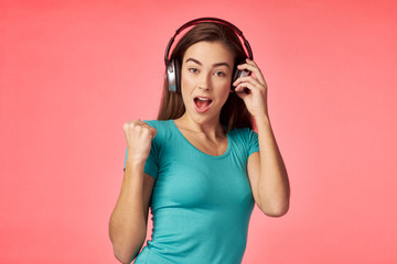 Fototapeta premium woman with headphones listening to music