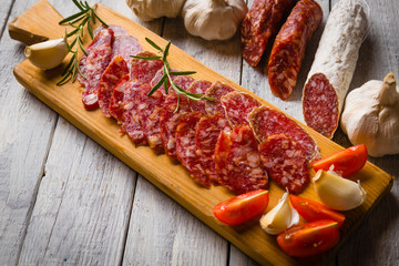 Cured pork and beef sausages