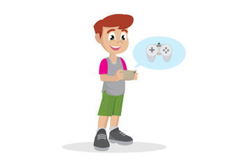 Boy playing game on smartphone.