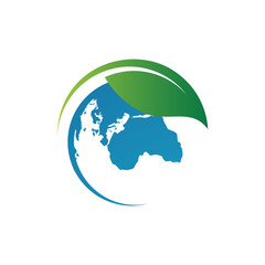 green leaf global globe logo design vector illustrations