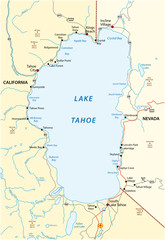 Map of Lake Tahoe, located between the US states of California and Nevada - obrazy, fototapety, plakaty