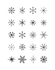Set vector of snowflakes draw the hand. Vector illustration. Snowflakes doodle icon.