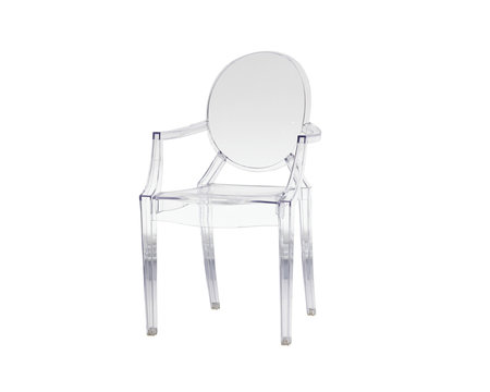 Translucent polycarbonate chair on white background