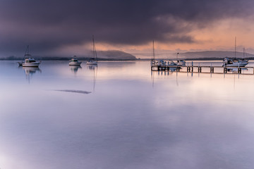 Misty Morning on the Bay with Boats