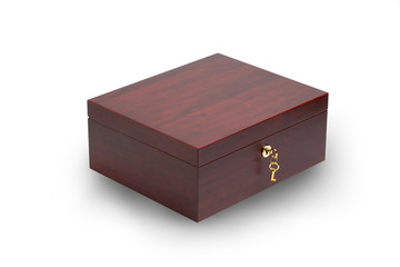 brown casket with gilded lock on white background