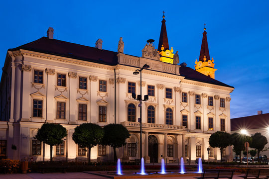 The Episcopal Palace building in the city of Szombathely. The Palace is one of the most beautiful Hungarian historic buildings of the late baroque, ponytail style.