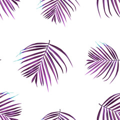 Hibiscus seamless pattern. Palm leaf. Flower background