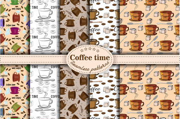 Coffee in a cup, set of seamless backgrounds