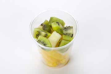 Sliced fruit mix in the box