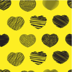 Heart seamless pattern, yellow and black