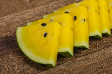 Sliced sweet tasty yellow watermelon