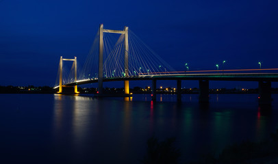 Fototapeta na wymiar Cable-Stayed bridge over Columbia river at night