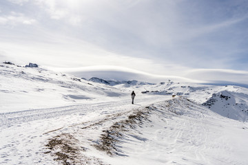 Fototapeta na wymiar Ski resort of Sierra Nevada in winter, full of snow.