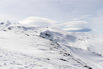 Fototapeta na wymiar Ski resort of Sierra Nevada in winter, full of snow.