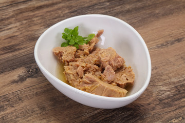 Canned tuna fish in the bowl