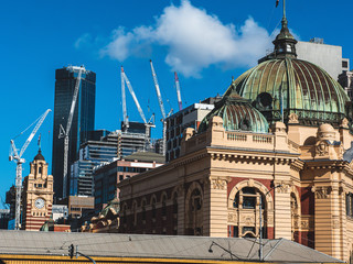 Building and construction in the city of Melbourne. Images illustrates future development, population growth concept in Australia, future of the city, progress, engineering and more.