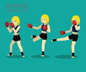 Low Kick Manga Boxing Poses Set Cartoon Vector Illustration