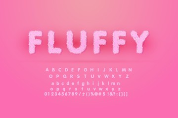 Alphabet Is Made Of Fur Texture. Fluffy pink fur texture font for poster branding - obrazy, fototapety, plakaty