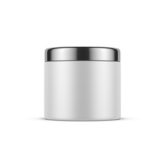 Plastic jar tin can mockup for cosmetics with chrome lid isolated on white