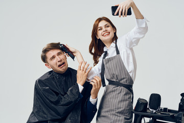 business people with thumbs up isolated on white