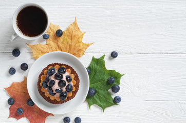 Blueberry cake and coffee