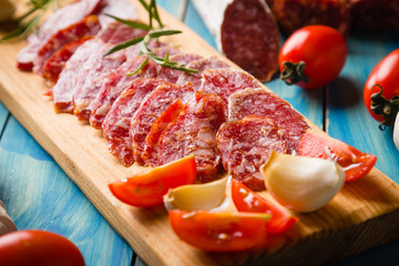 Cured pork and beef sausages