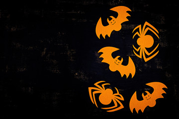 Halloween background with spider, bats. Halloween holiday background.