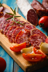 Cured pork and beef sausages