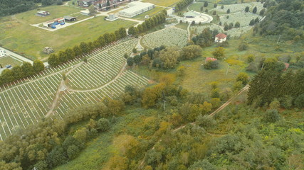 SREBRENICA, Potocari, Bosnia and Herzegovina Flying above the graves of murdered men and young boys...