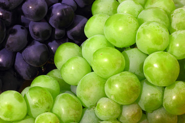 Grapes green and purple close up berries nearby.