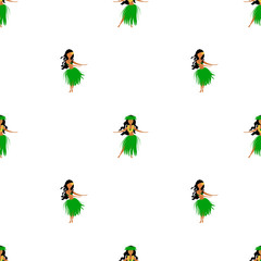  Hawaiian dancer seamless pattern isolated on white background, summer vector illustration.