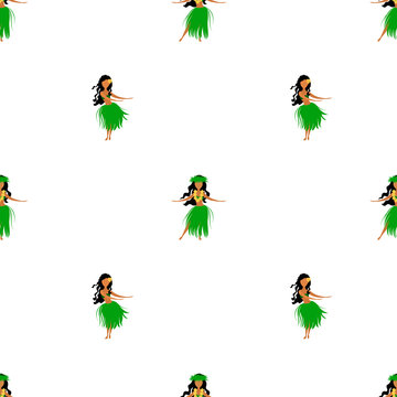  Hawaiian dancer seamless pattern isolated on white background, summer vector illustration.