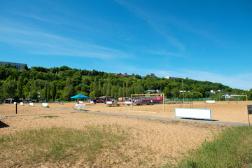 Obraz na płótnie Canvas Beach soccer field on the sand on a summer day.