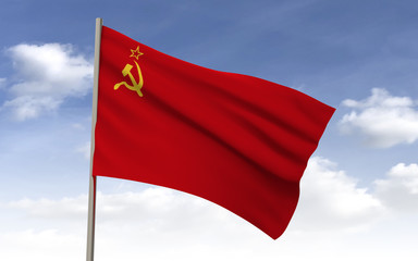 Naklejka na ściany i meble USSR flag on a sky background, 3d render. Flag of the Soviet Union.
