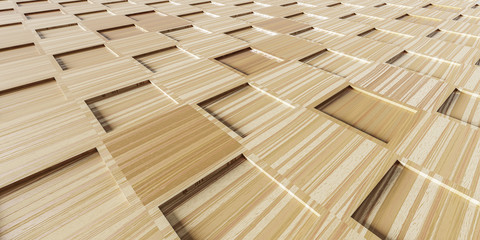 abstract background of tiled checker irregular, with anodized dark aluminum and wooden tiles. wallpaper, background 3d illustration