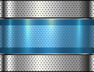 Metallic background silver blue polished steel texture, vector design.