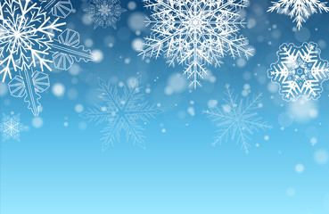 Fototapeta na wymiar Christmas background with snowflakes winter blue