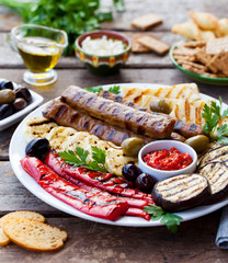 Kebab. Traditional middle eastern, arabic or mediterranean meat kebab with grilled vegetables.