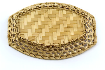 Wicker bread box made of birch bark on a white background in an inverted form