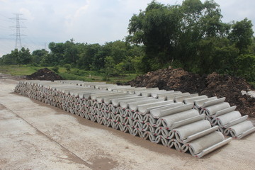 irrigation structure of rice fields beside the road