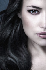 dark long hair beauty woman portrait half face