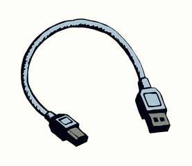 Cord for charging the phone. Vector drawing
