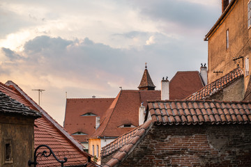 Eye-shaped windows on the roof of an old house in Sibiu city, Transylvania, Romania.